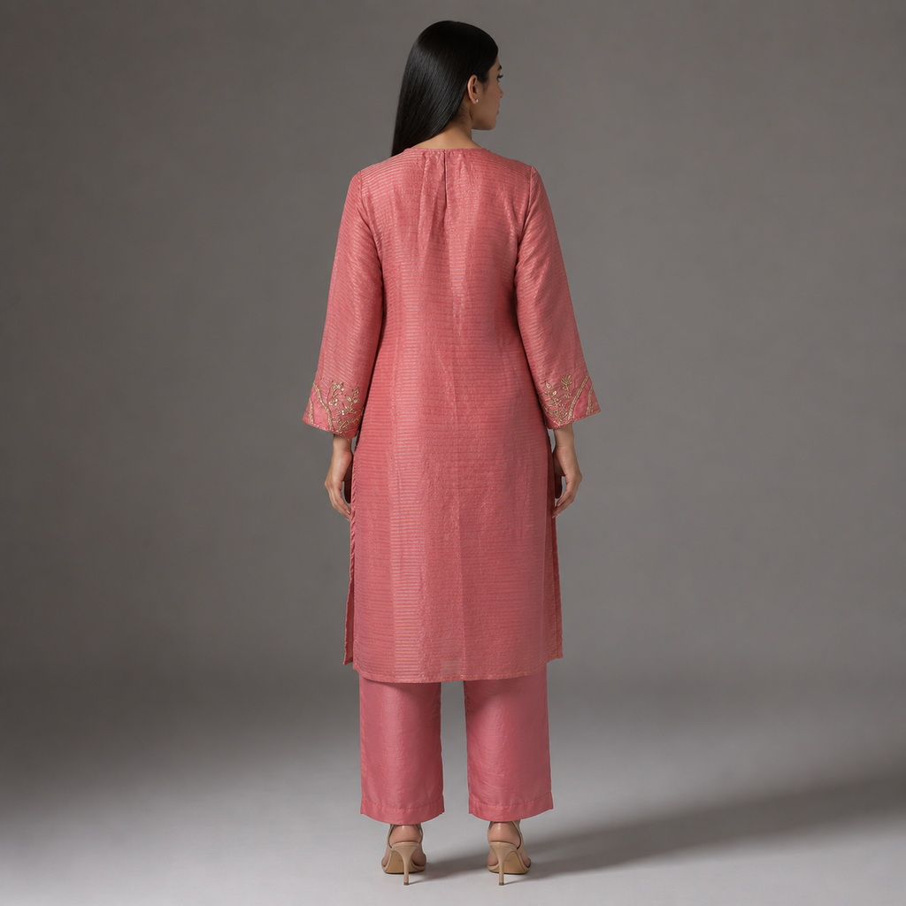 The Rose-Pink Zari Coord Set