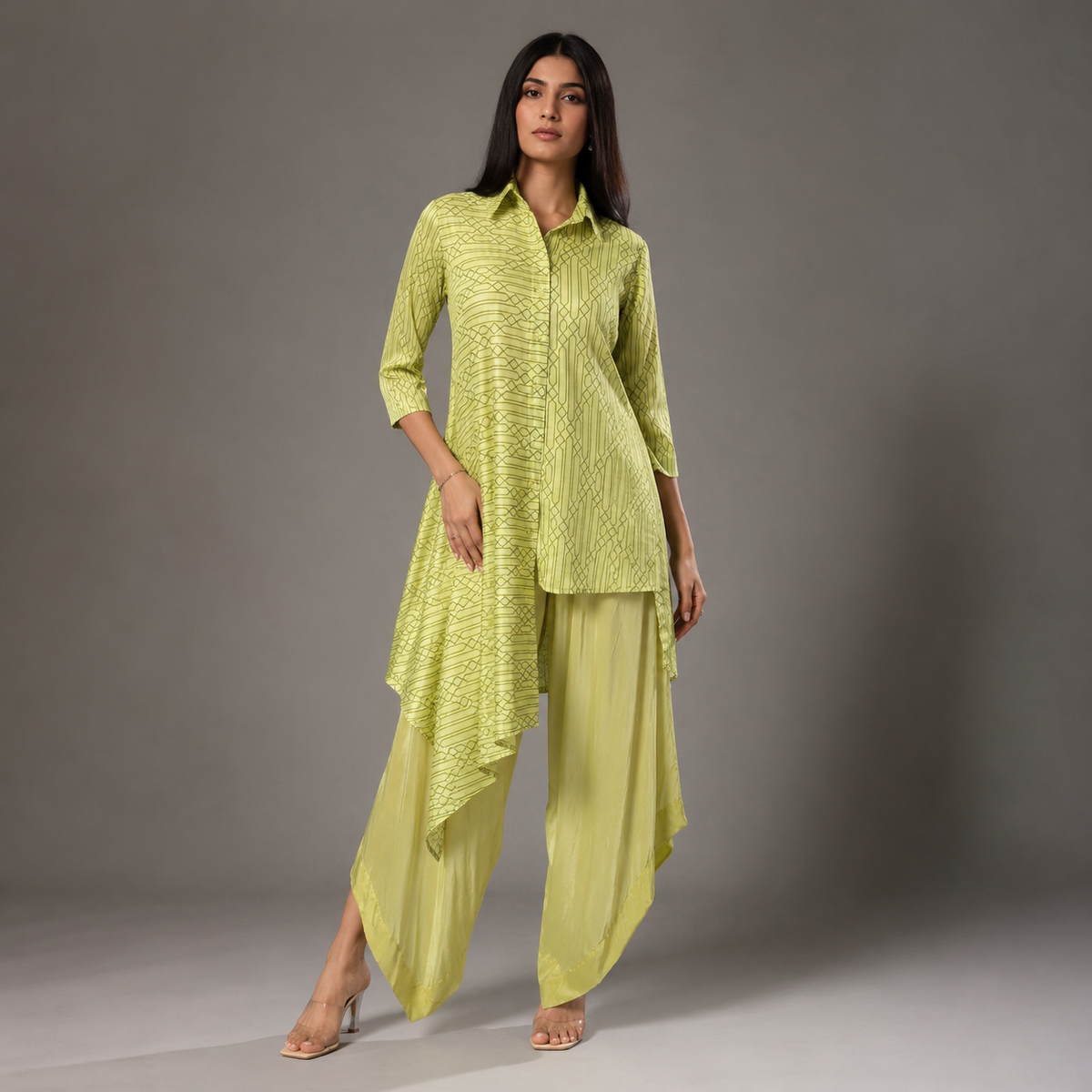 The Chartreuse Geometric-Print Coord Set