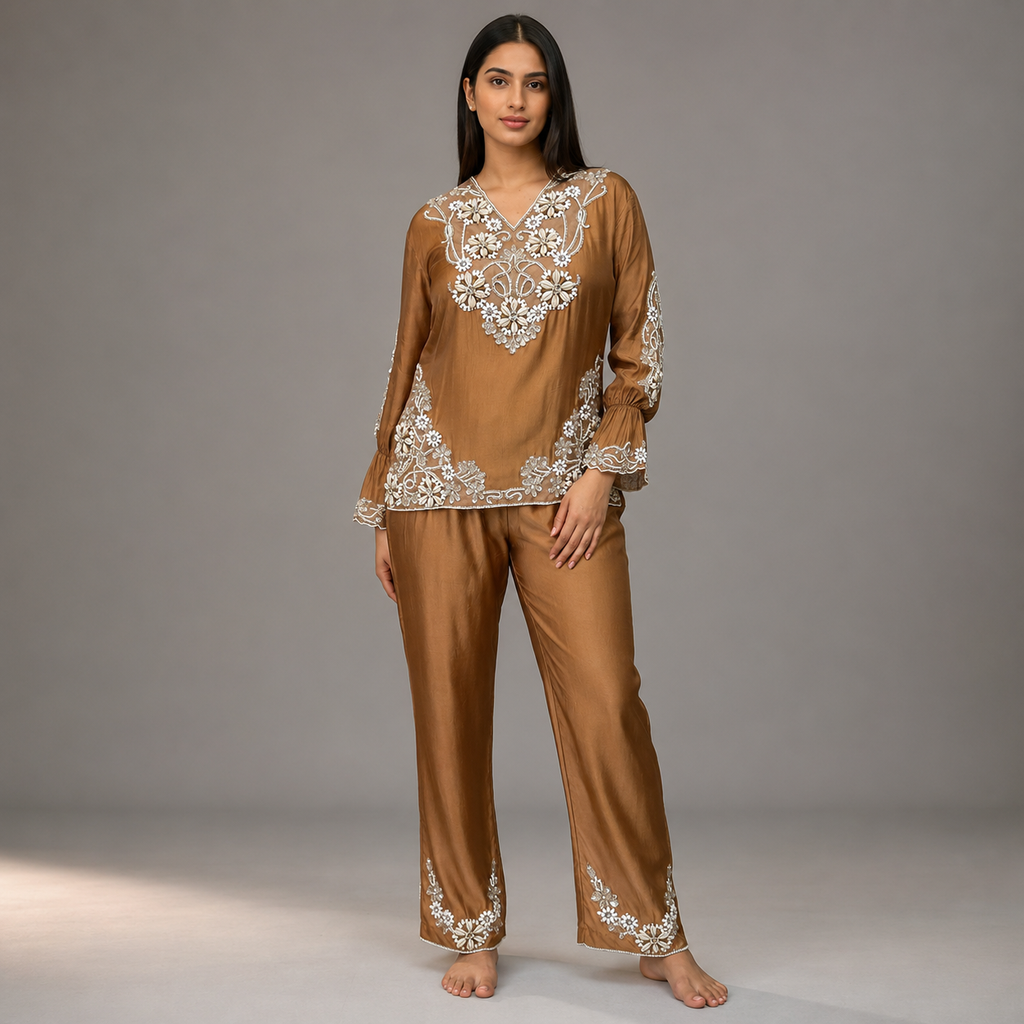The Bronze Floral-Embroidered Coord Set