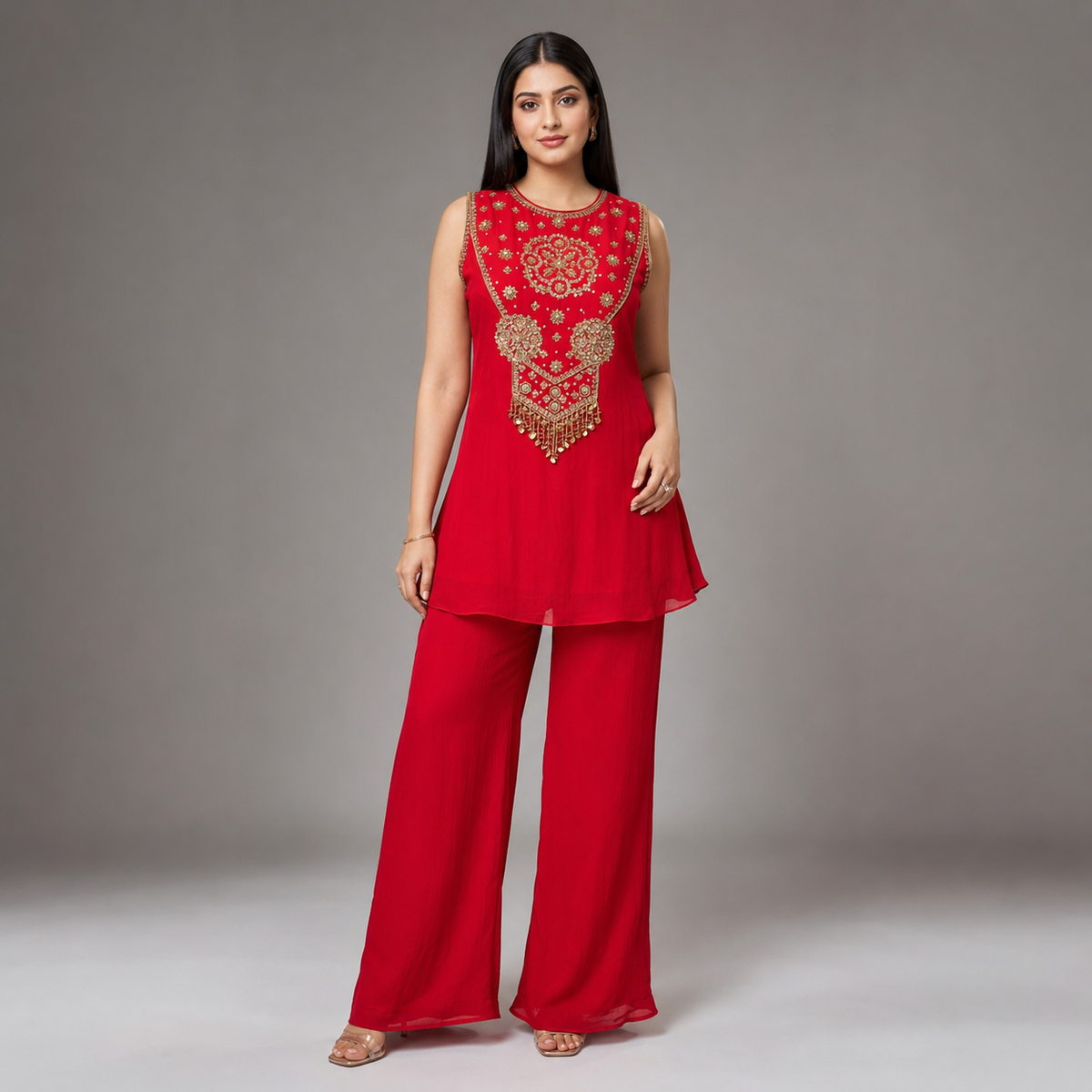 The Red Gold-Embellished Coord Set
