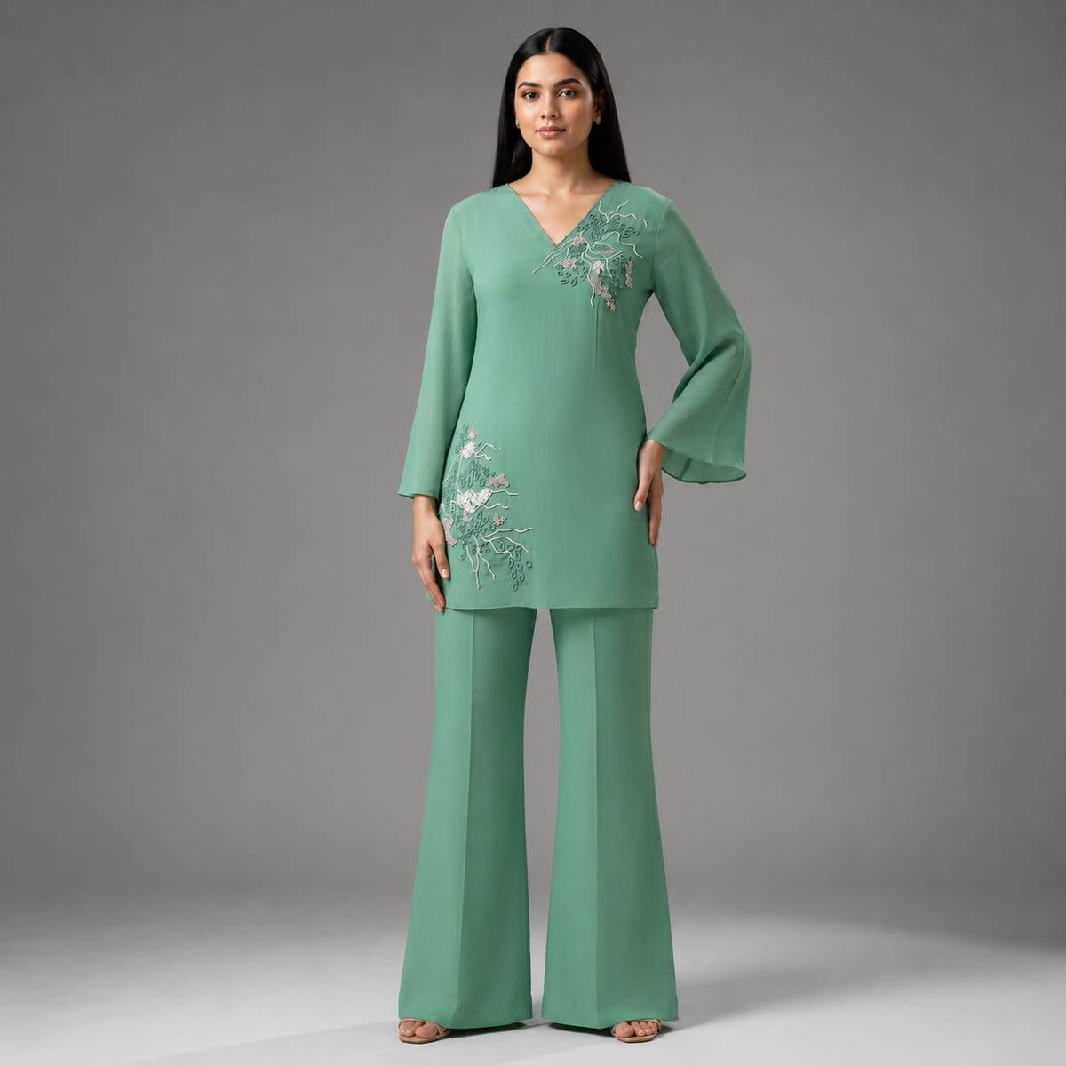The Sage-Green Bell-Sleeve Coord Set
