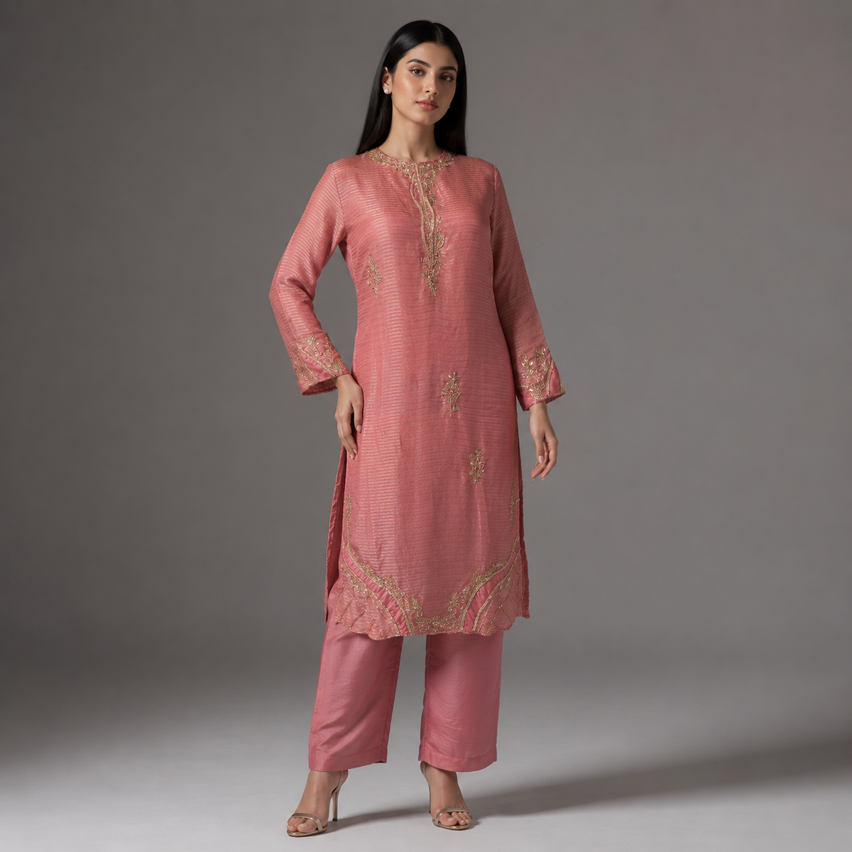 The Rose-Pink Zari Coord Set