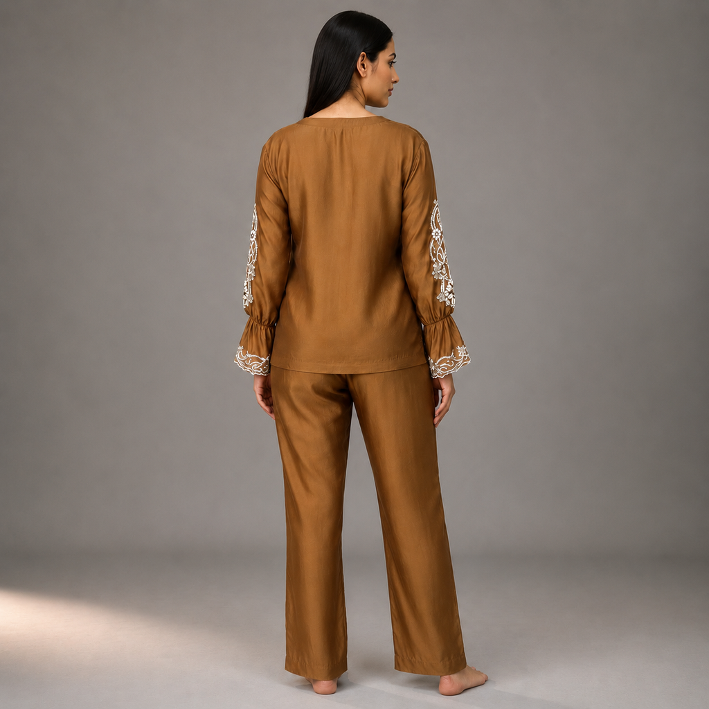 The Bronze Floral-Embroidered Coord Set