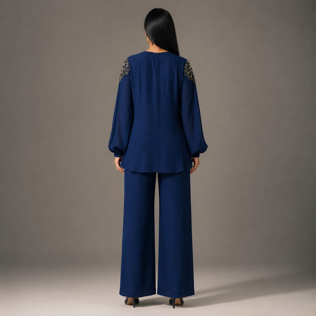 The Navy Embroidered-Yoke Coord Set