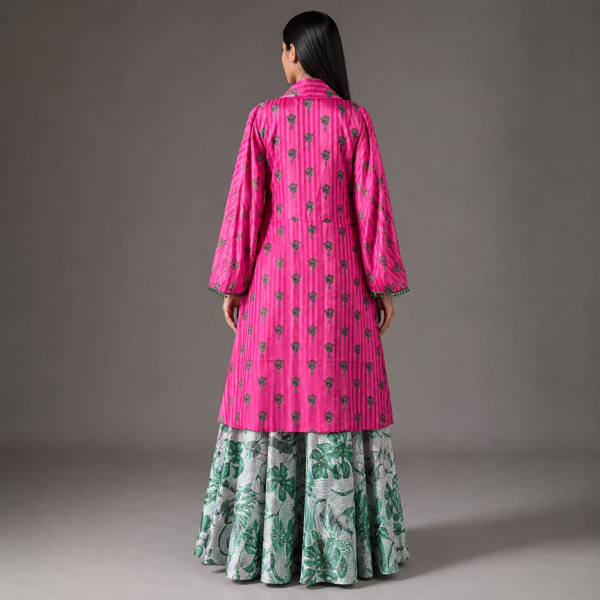 The Fuchsia Leaf-Print Sharara Coord Set