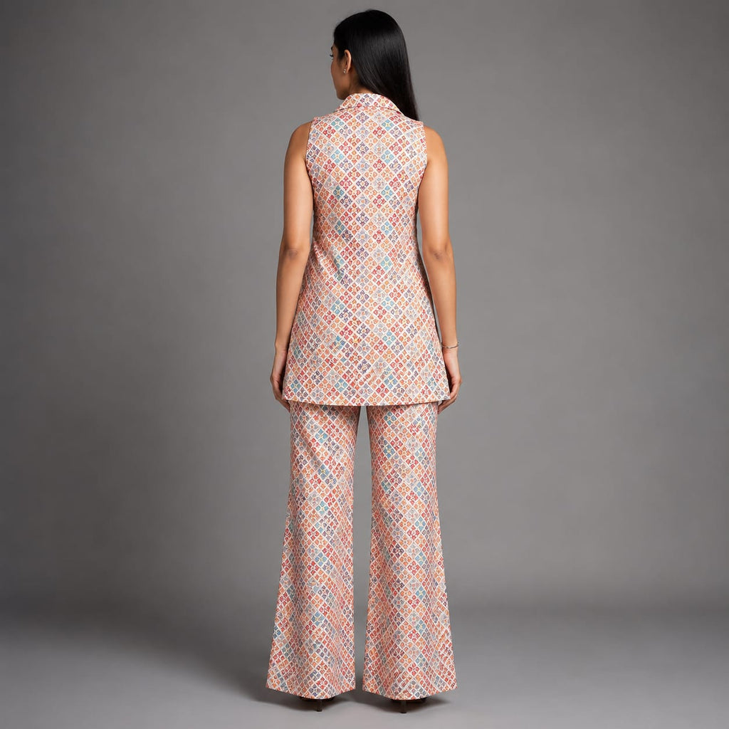 The Peach Geometric-Print Coord Set